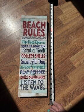 Beach Rules Wood Wall Sign - Multicolor Text